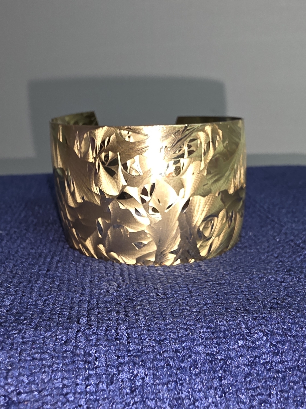 Engraved Gold-Tone Floral Cuff Watch Bracelet for Women